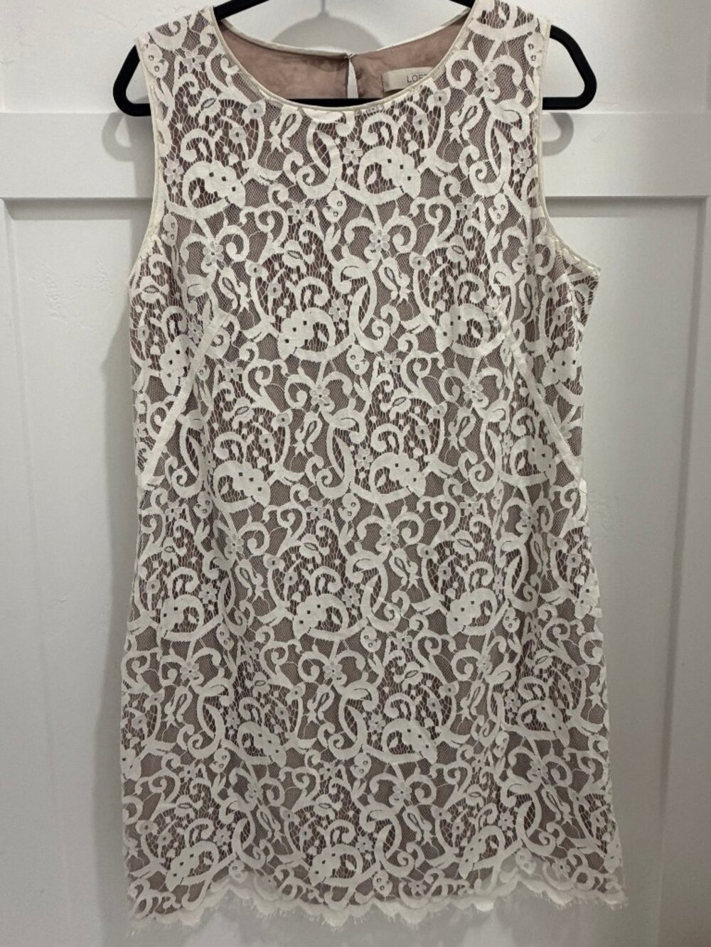 LOFT Petite Lace Dress Size 16P Cream Nude Lined Sleeveless Elegant